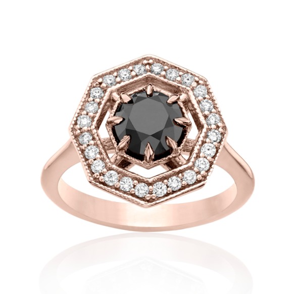 The Octa Black and White Diamond Ring 14k Rose Gold - Blackdiamond
