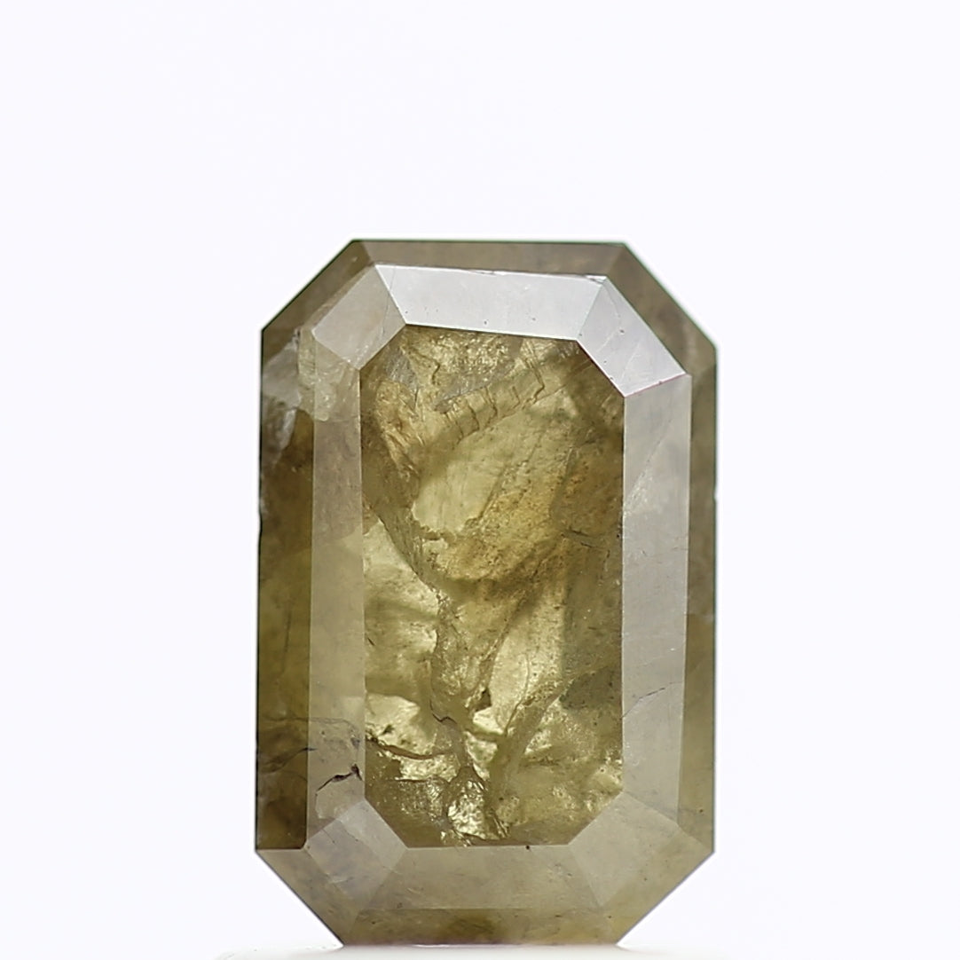 1.22 Carat Emerald Cut Olive Yellow Salt And Pepper Diamond 7.59 MM