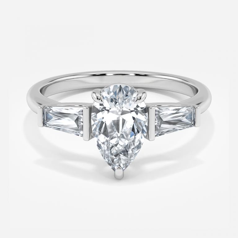 Jeraldine Pear Three Stone Engagement Ring 14K / 18K Solid Gold