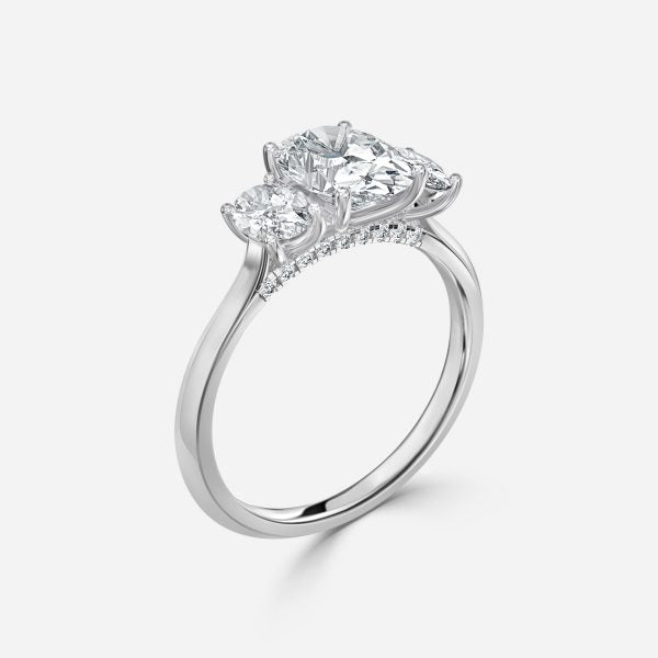 Cae Oval Three Stone Engagement Ring 14K / 18K Solid Gold