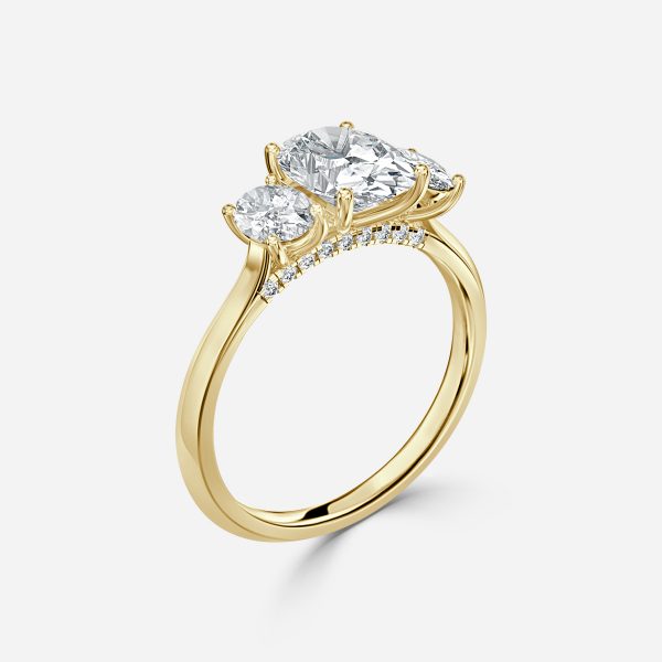 Cae Oval Three Stone Engagement Ring 14K / 18K Solid Gold