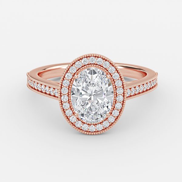 Flswin Oval Halo Engagement Ring 14K / 18K Solid Gold