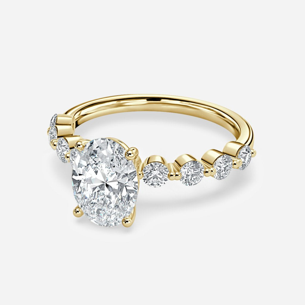 Tivian Oval Unique Diamond Engagement Ring 14K / 18K Solid Gold