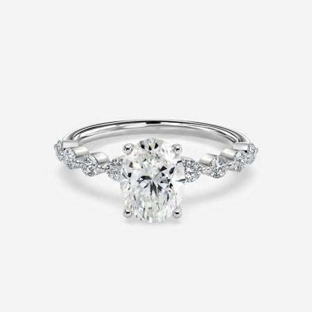 Tivian Oval Unique Diamond Engagement Ring 14K / 18K Solid Gold