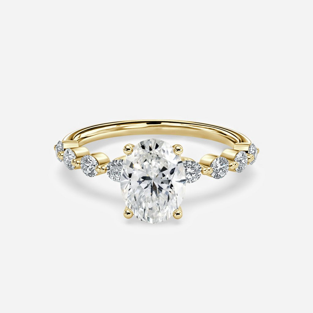 Tivian Oval Unique Diamond Engagement Ring 14K / 18K Solid Gold