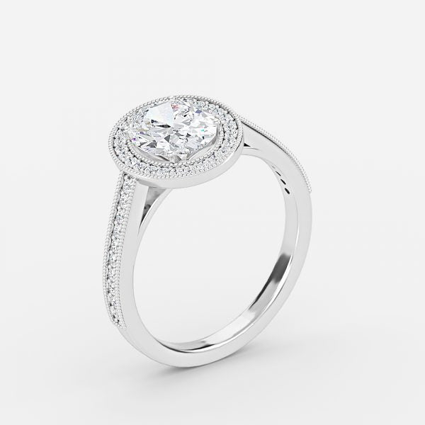 Flswin Oval Halo Engagement Ring 14K / 18K Solid Gold
