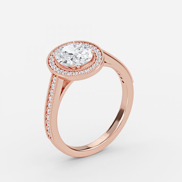 Flswin Oval Halo Engagement Ring 14K / 18K Solid Gold