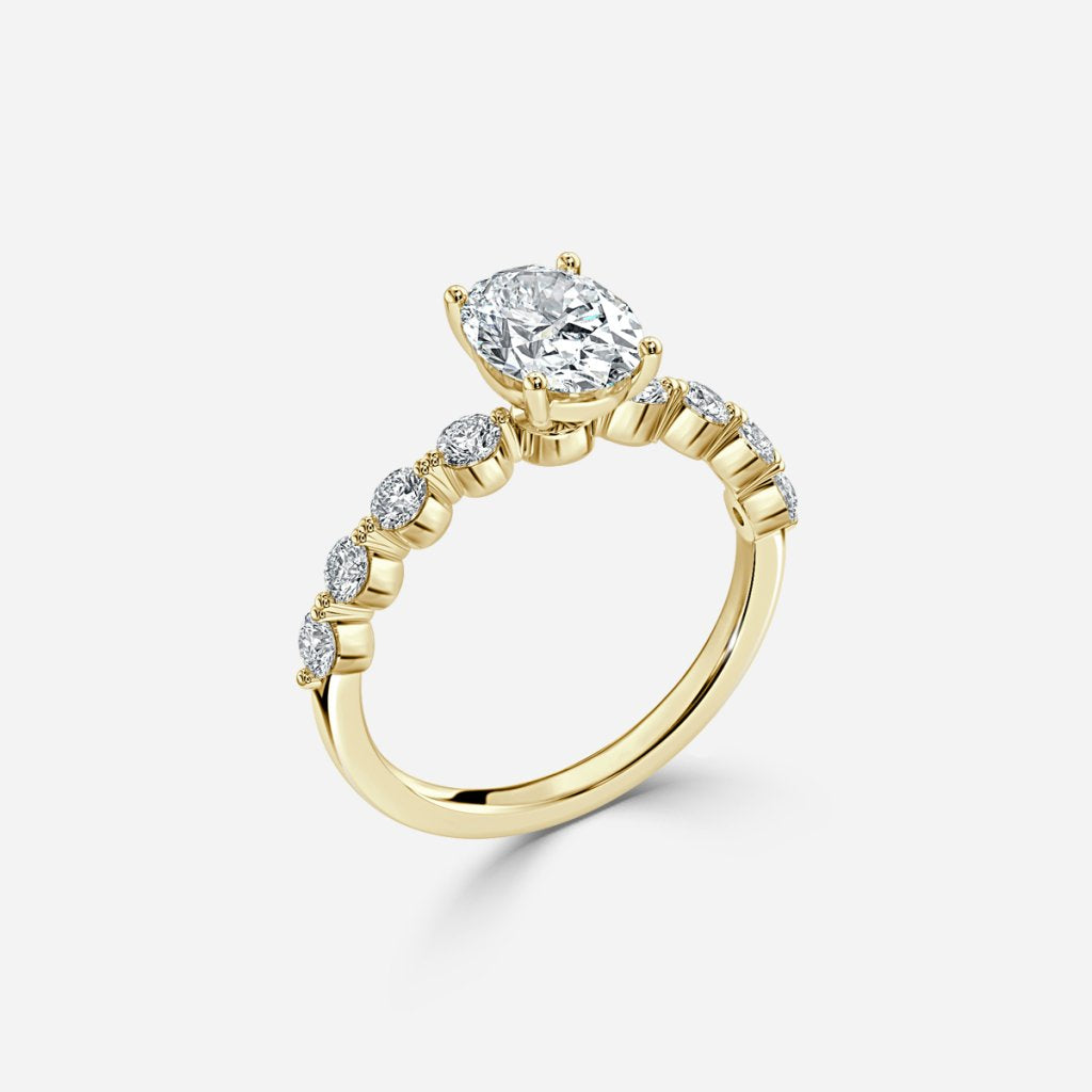 Tivian Oval Unique Diamond Engagement Ring 14K / 18K Solid Gold
