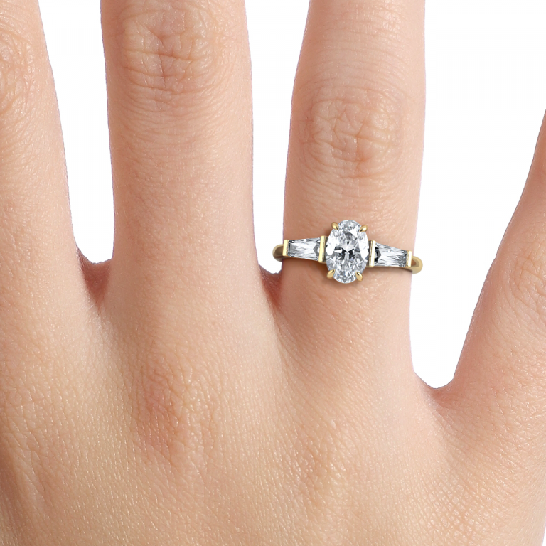 Jeraldine Oval Three Stone Engagement Ring 14K / 18K Solid Gold