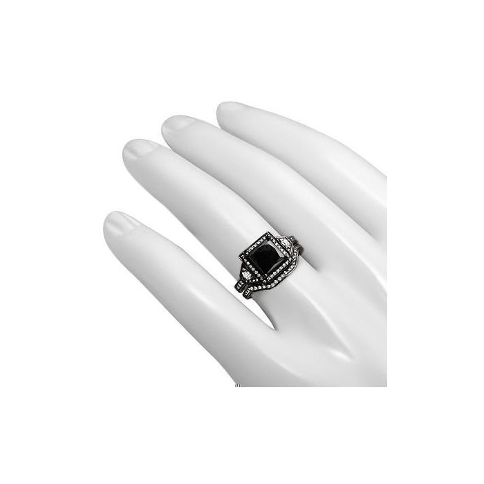 2 Carat Natural Black Princess Cut Diamond Engagement Ring Bridal Set 14K Black Gold