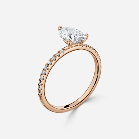 Ulip Pear Diamond Band Engagement Ring 14K / 18K Solid Gold