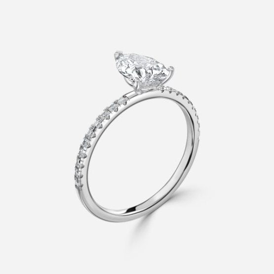Ulip Pear Diamond Band Engagement Ring 14K / 18K Solid Gold