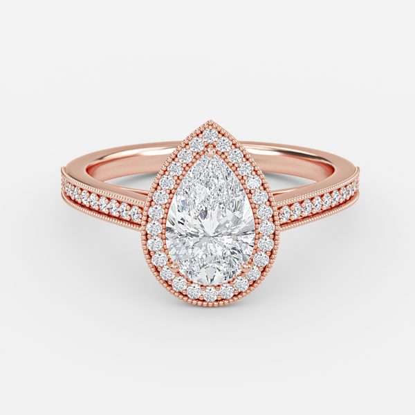 Flswin Pear Halo Engagement Ring 14K / 18K Solid Gold