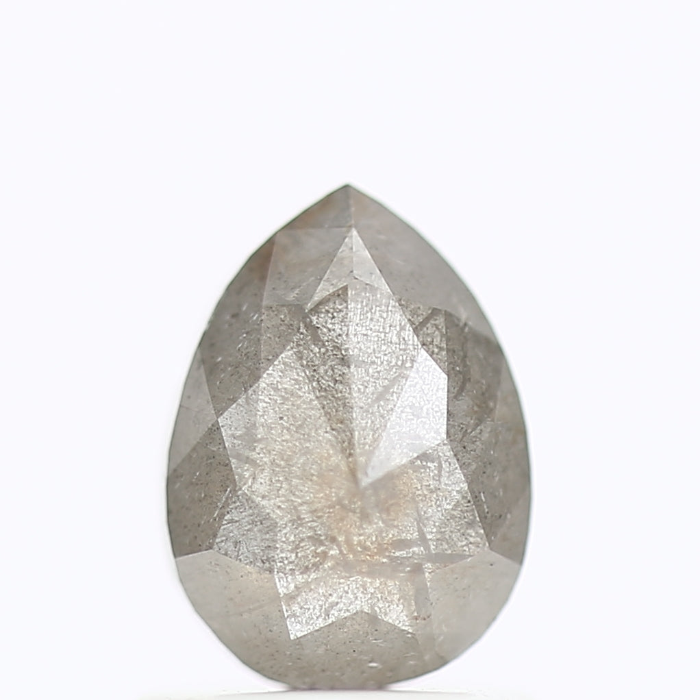 0.90 Carat Natural Gray Pear Rose Cut Salt Pepper Diamond 7 MM