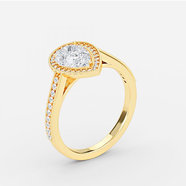 Flswin Pear Halo Engagement Ring 14K / 18K Solid Gold