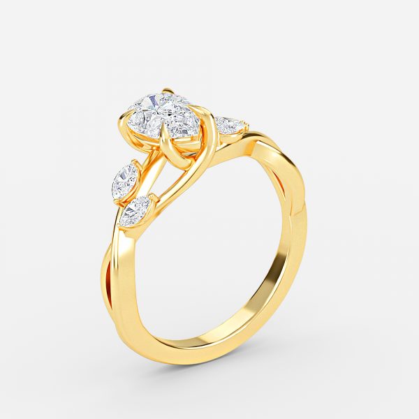 Aura Pear Unique Diamond Engagement Ring 14K / 18K Solid Gold