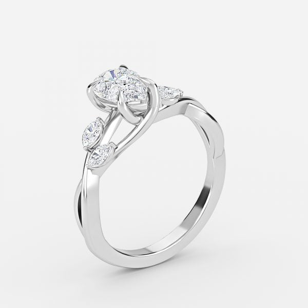 Aura Pear Unique Diamond Engagement Ring 14K / 18K Solid Gold