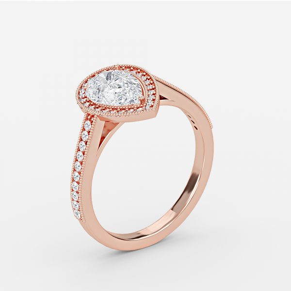 Flswin Pear Halo Engagement Ring 14K / 18K Solid Gold