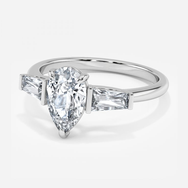 Jeraldine Pear Three Stone Engagement Ring 14K / 18K Solid Gold