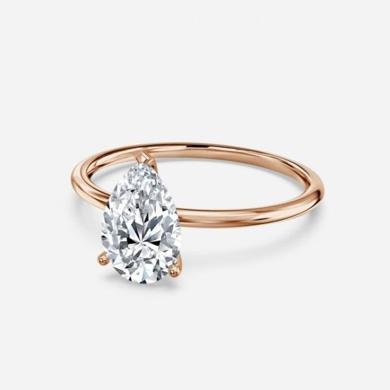 Bdaya Pear Solitaire Engagement Ring 14K / 18K Solid Gold