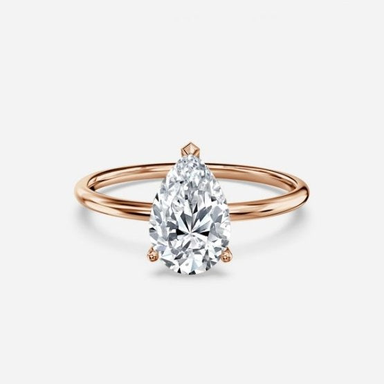 Bdaya Pear Solitaire Engagement Ring 14K / 18K Solid Gold