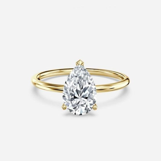 Bdaya Pear Solitaire Engagement Ring 14K / 18K Solid Gold