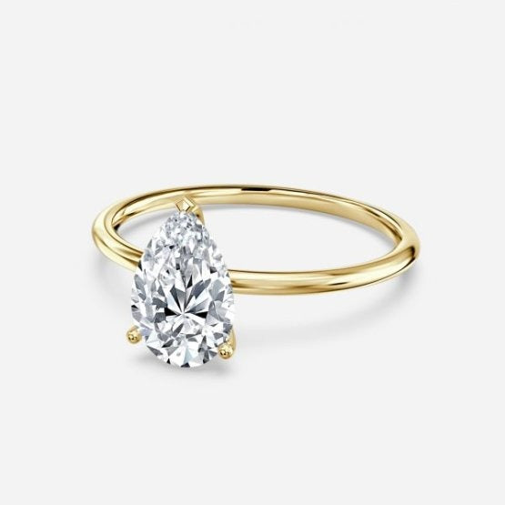 Bdaya Pear Solitaire Engagement Ring 14K / 18K Solid Gold