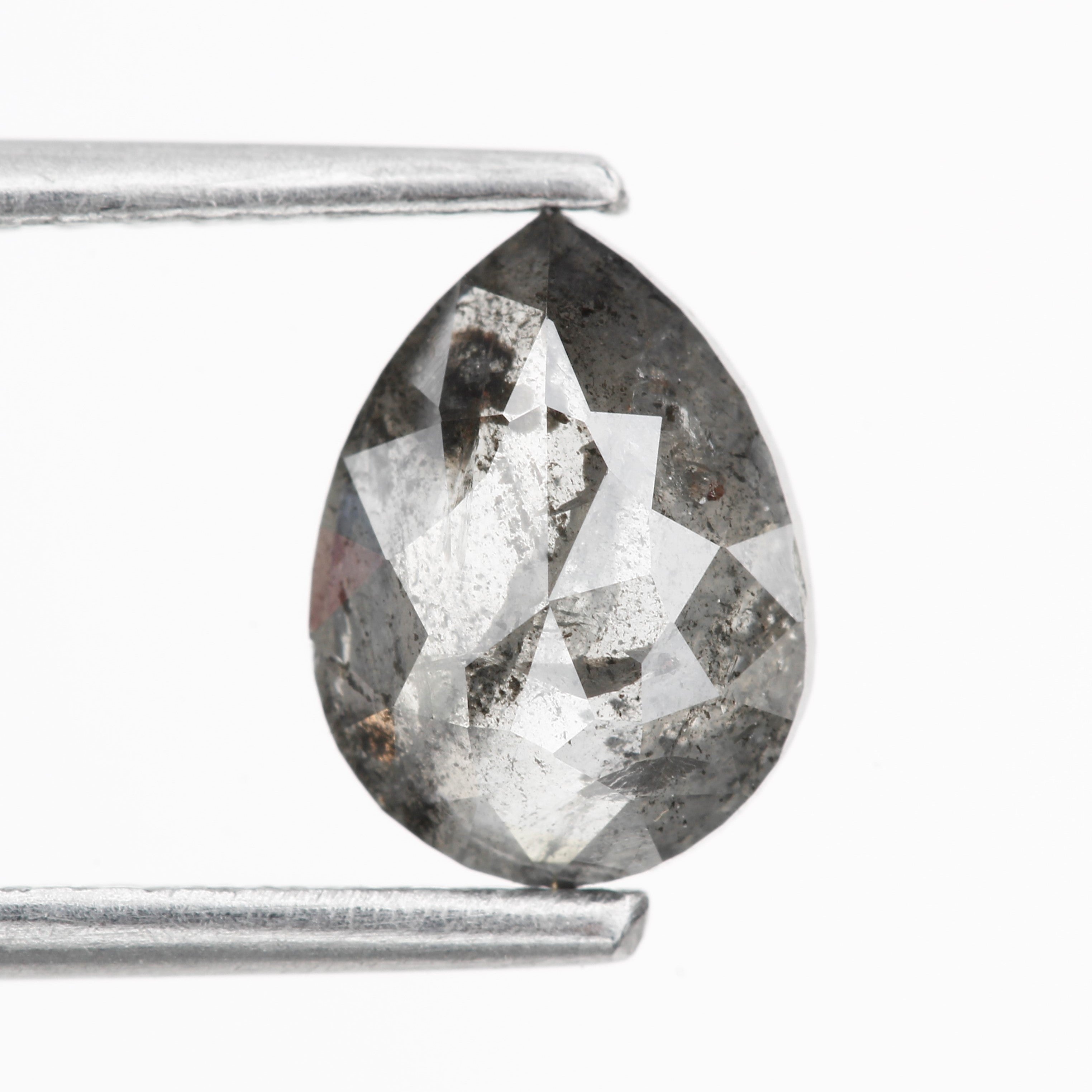 1.22 Carat Natural Diamond Gray Rose Cut Salt and Pepper Pear Diamond 8 MM