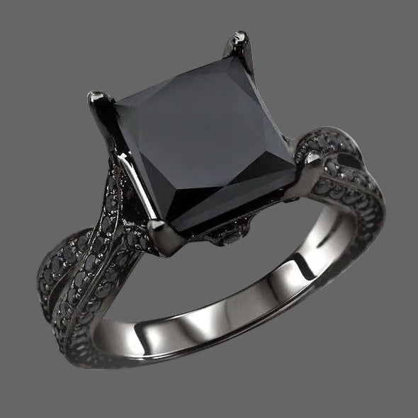 4 Carat Black Princess Cut black gold Diamond Engagement
