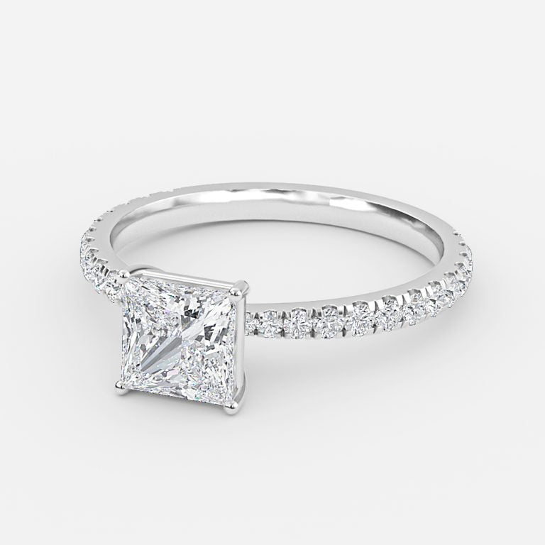Crown Princess Diamond Band Engagement Ring 14K / 18K Solid Gold