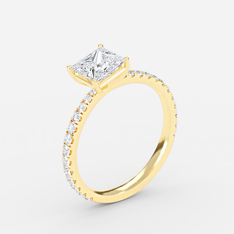 Crown Princess Diamond Band Engagement Ring 14K / 18K Solid Gold