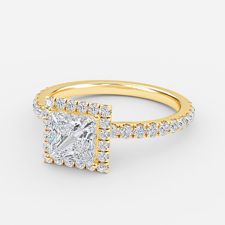 Killian Princess Halo Engagement Ring 14K / 18K Solid Gold