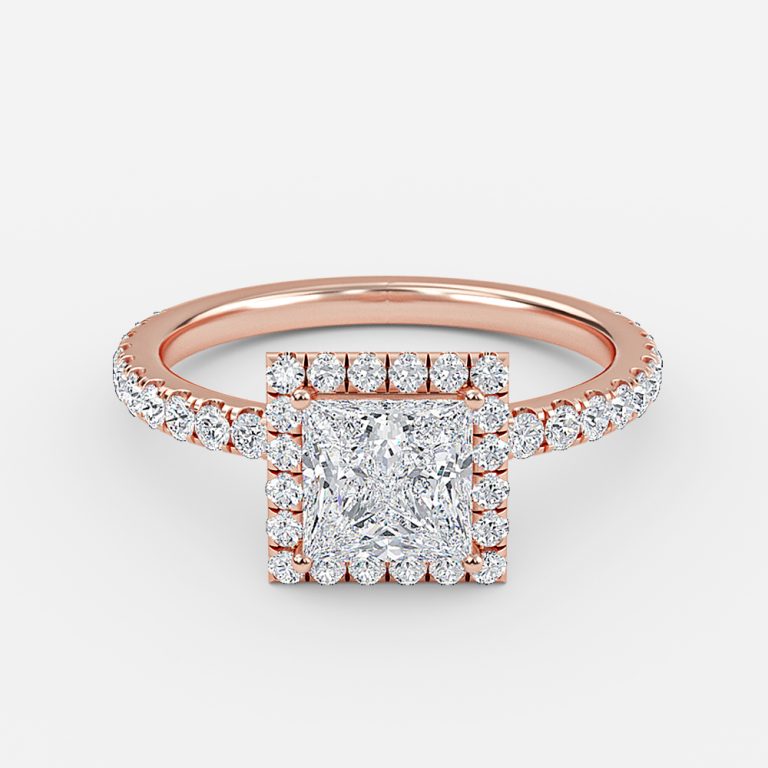 Killian Princess Halo Engagement Ring 14K / 18K Solid Gold