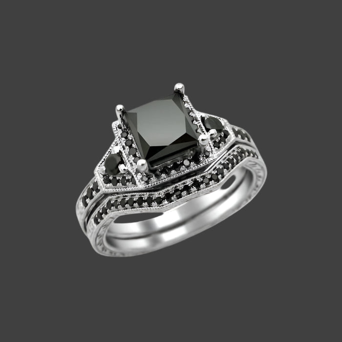 2 Carat Princess Cut Black Diamond Engagement Ring