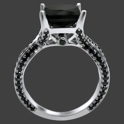 4 Carat Black Princess Cut Diamond Engagement Ring 14k White Gold
