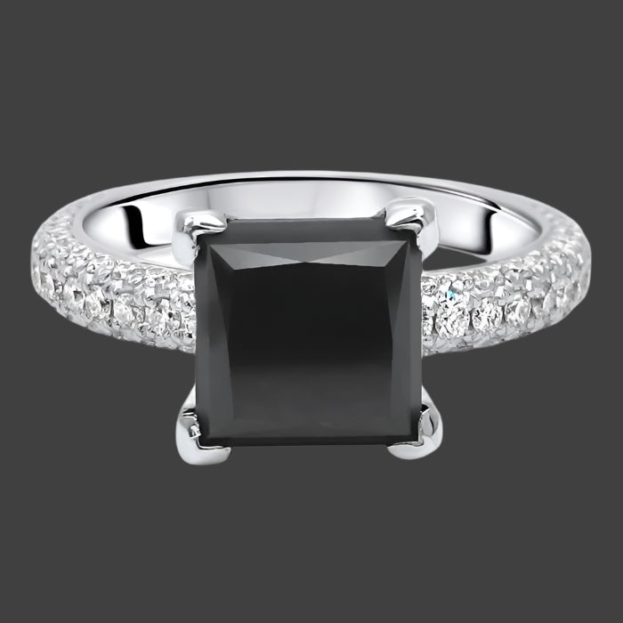 2.70 Carat Princess Cut Black Diamond Pave Engagement Ring 14K White Solid Gold 5