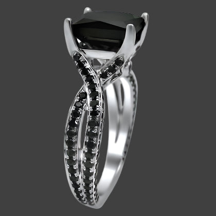 4 Carat Black Princess Cut Diamond Engagement Ring 14k White Gold