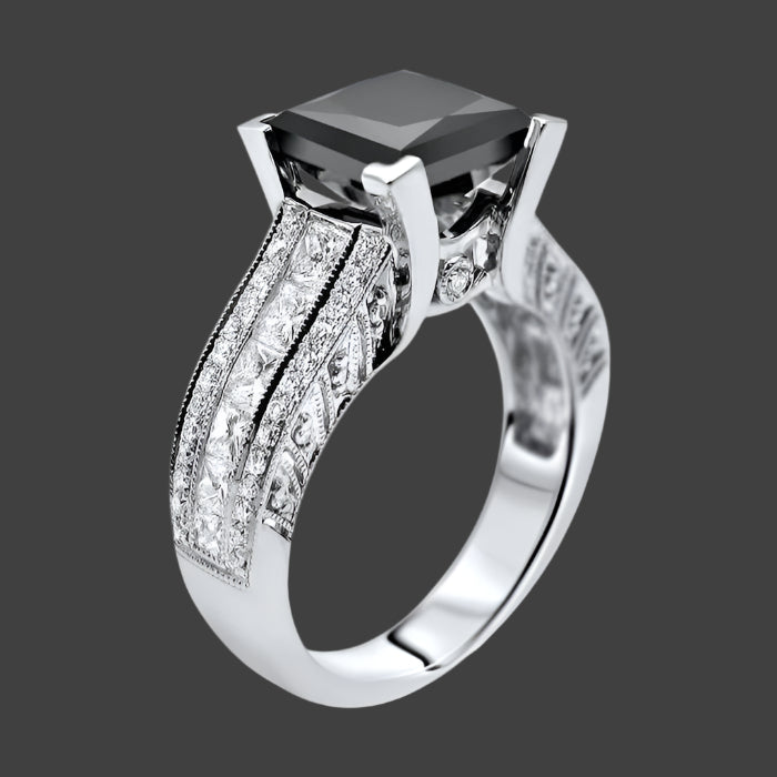 14k white gold black diamond engagement ring