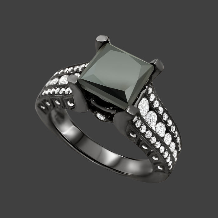 Princess Black Diamond Engagement Ring 14k Black Gold