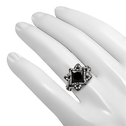 2.50 Carat Black Princess Cut Lotus Flower Diamond Engagement Ring 14K Black Gold