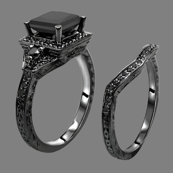 black diamond ring with matching band
