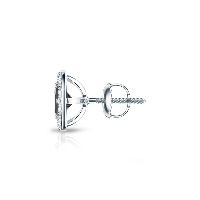 14K Solid White Gold Halo Single Princess Cut Black Diamond Stud Earrings 1 ct tw