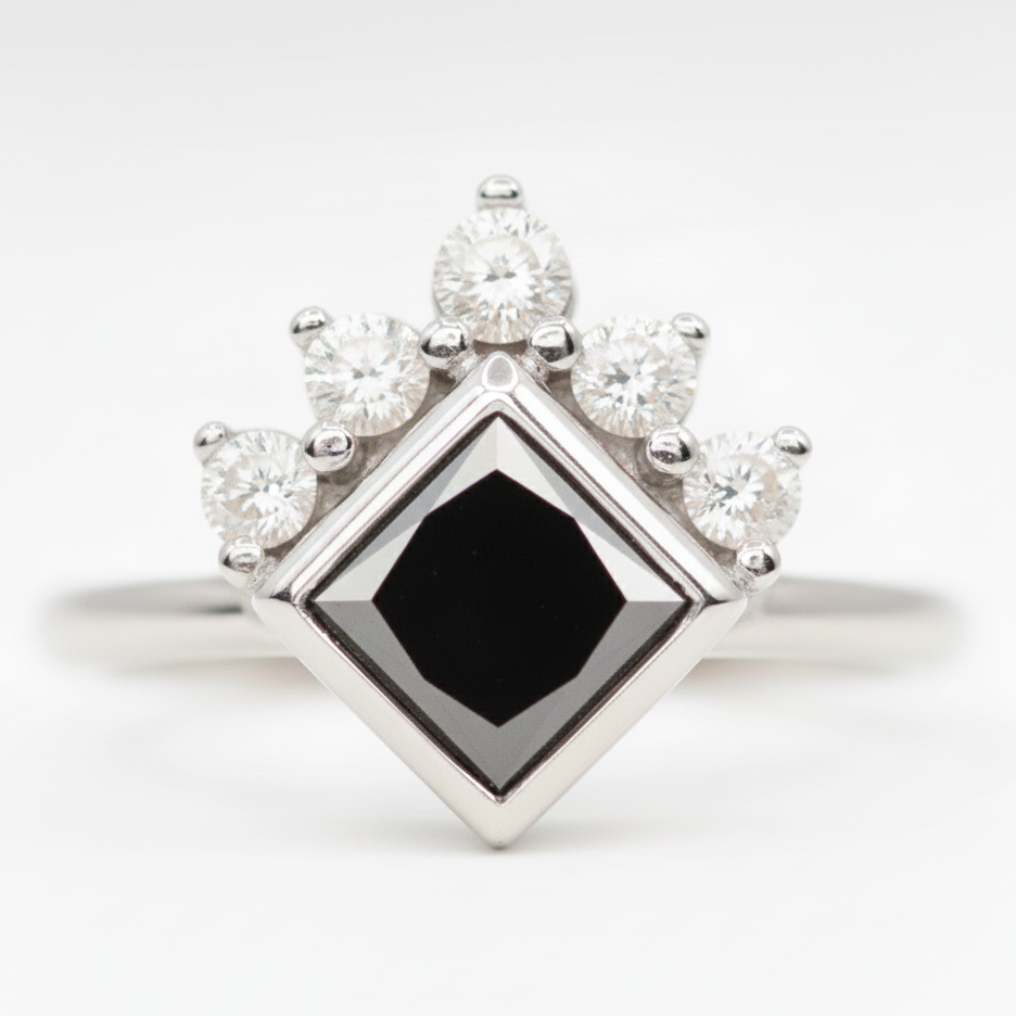 2 Carat Black Princess Cut Diamond Engagement Ring 14K White Gold