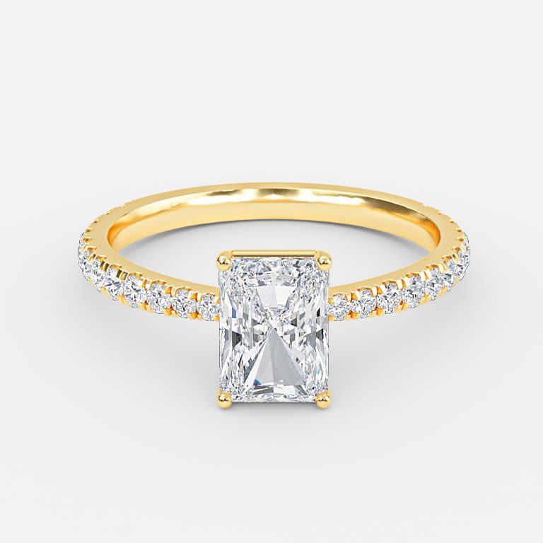 Crown Radiant Diamond Band Engagement Ring 14K / 18K Solid Gold