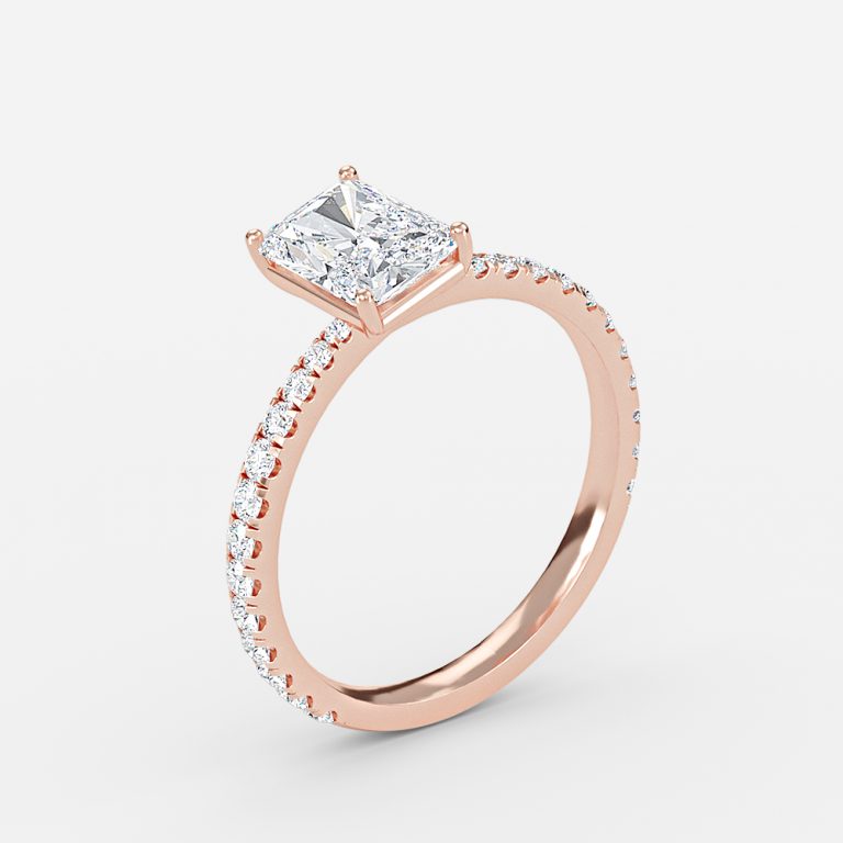Crown Radiant Diamond Band Engagement Ring 14K / 18K Solid Gold