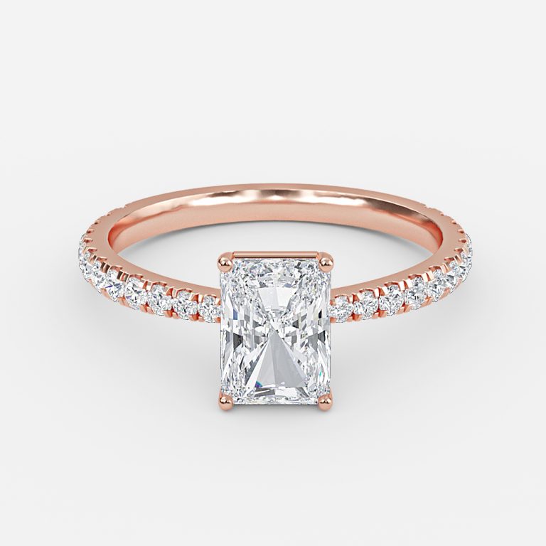 Crown Radiant Diamond Band Engagement Ring 14K / 18K Solid Gold