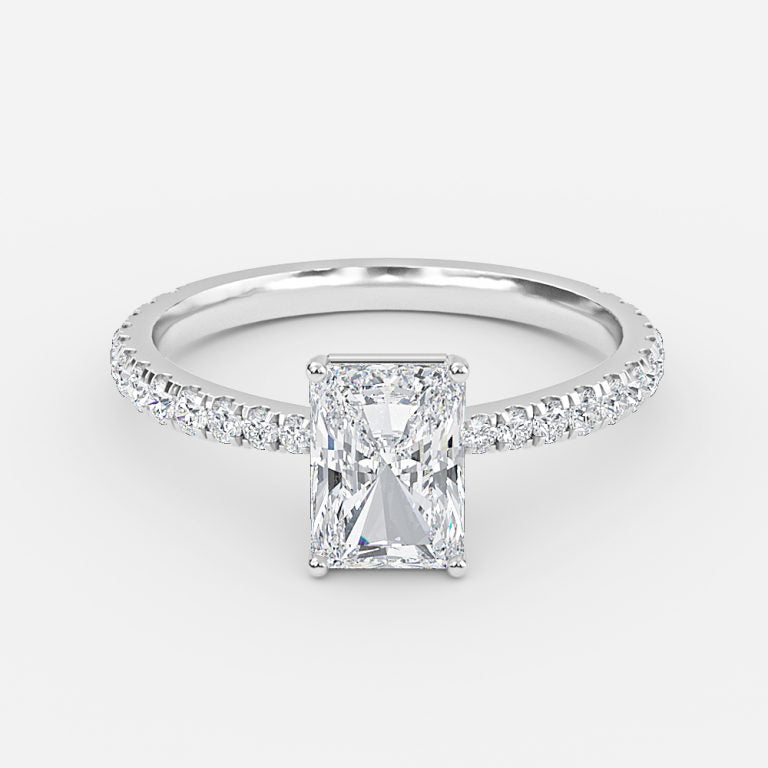 Crown Radiant Diamond Band Engagement Ring 14K / 18K Solid Gold