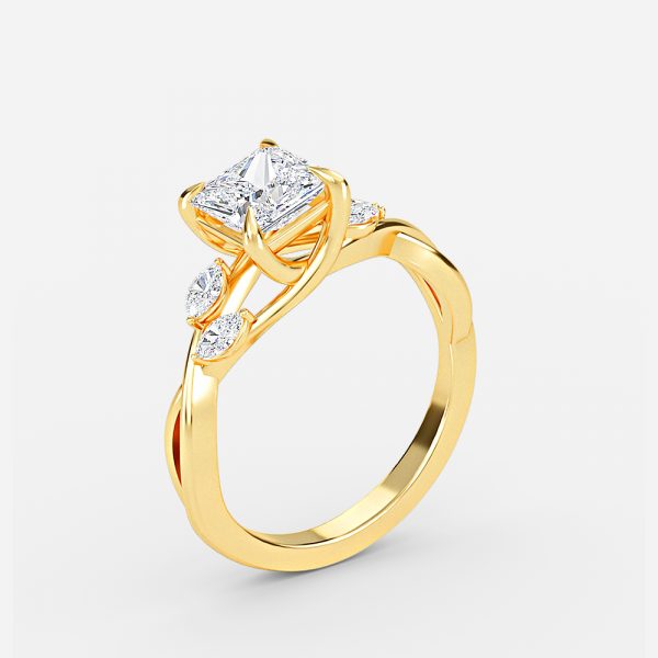 Aura Princess Unique Diamond Engagement Ring 14K / 18K Solid Gold