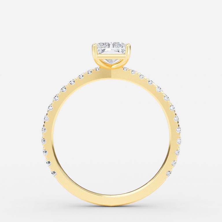 Crown Radiant Diamond Band Engagement Ring 14K / 18K Solid Gold