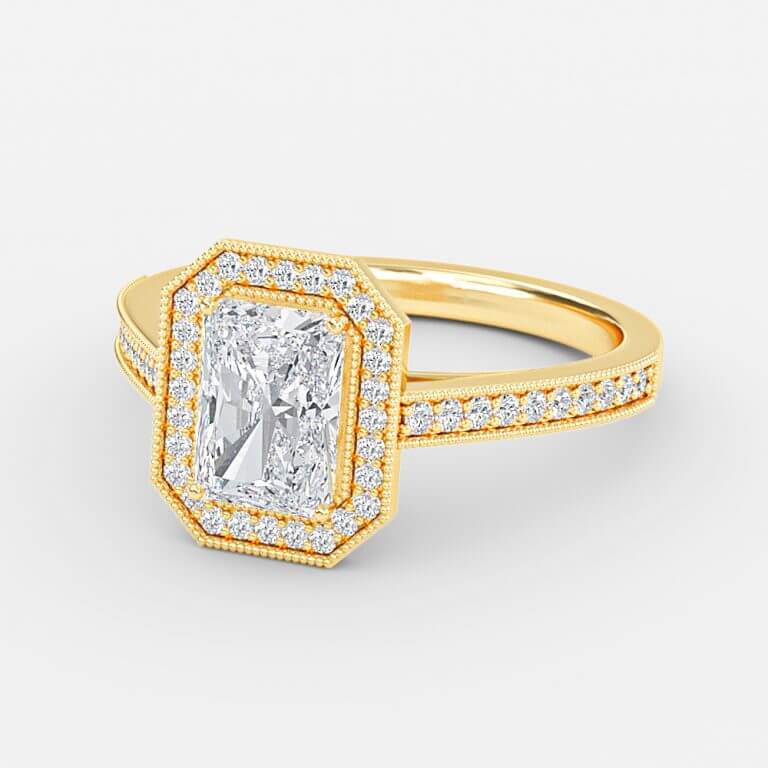 Flswin Radiant Halo Engagement Ring 14K / 18K Solid Gold